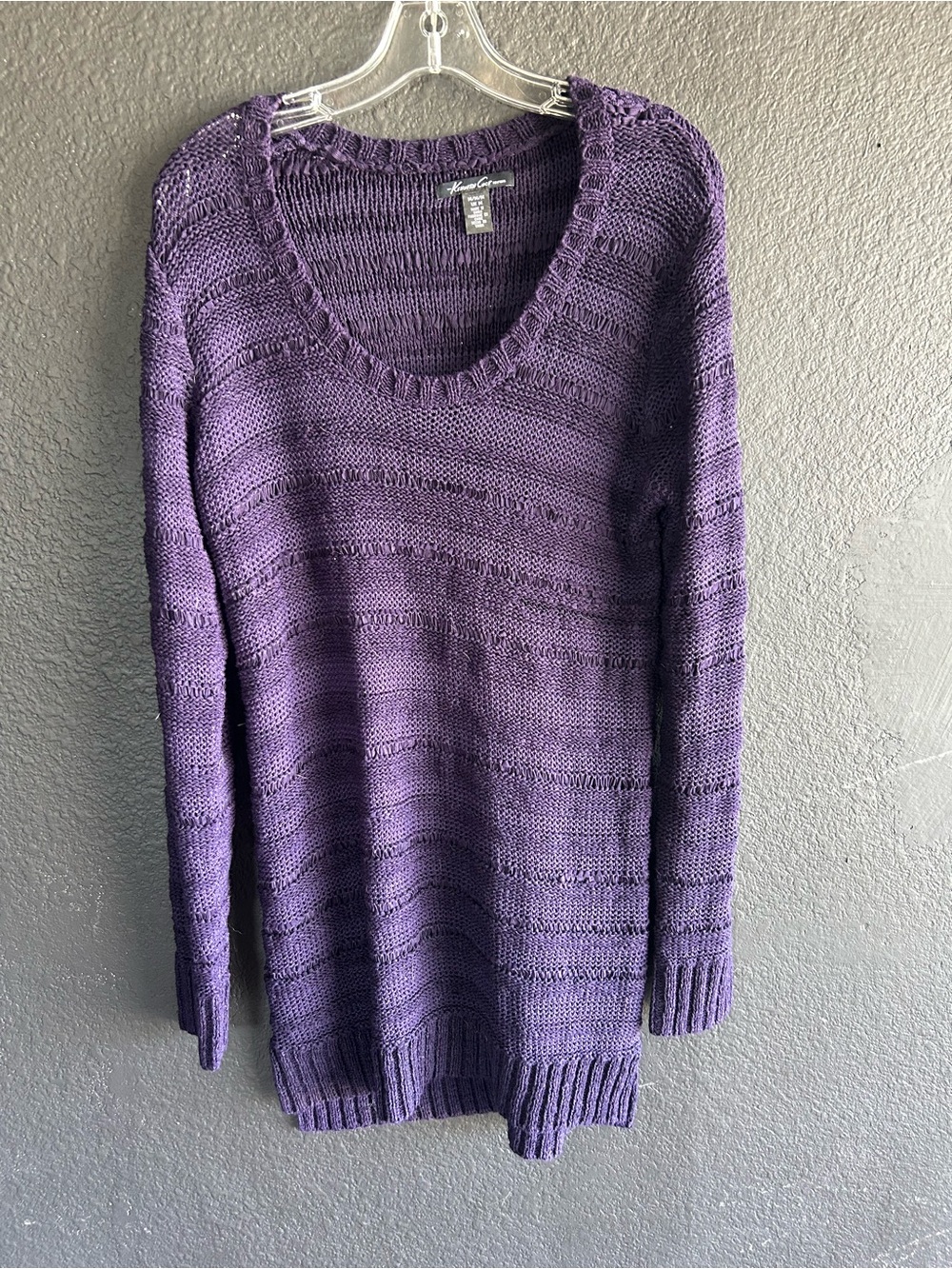 Kenneth Cole Purple Scoop-Neck Open-Knit Sweater